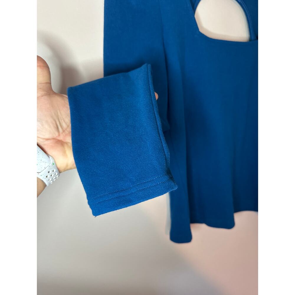 FRNCH Raissa Top Long Sleeve Blue Size M Cut Out Back Puff Sleeve Button Close - Picture 3 of 9